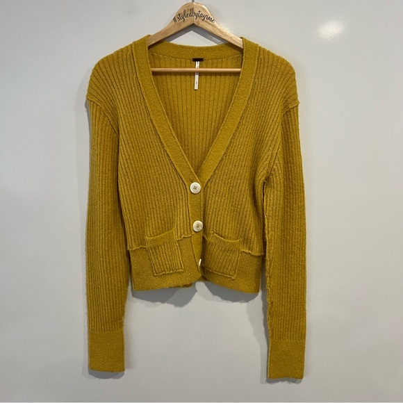 Free People Mimosa Ribbed Cropped V Neck Long Sleeve Sweater - Picture 3 of 10